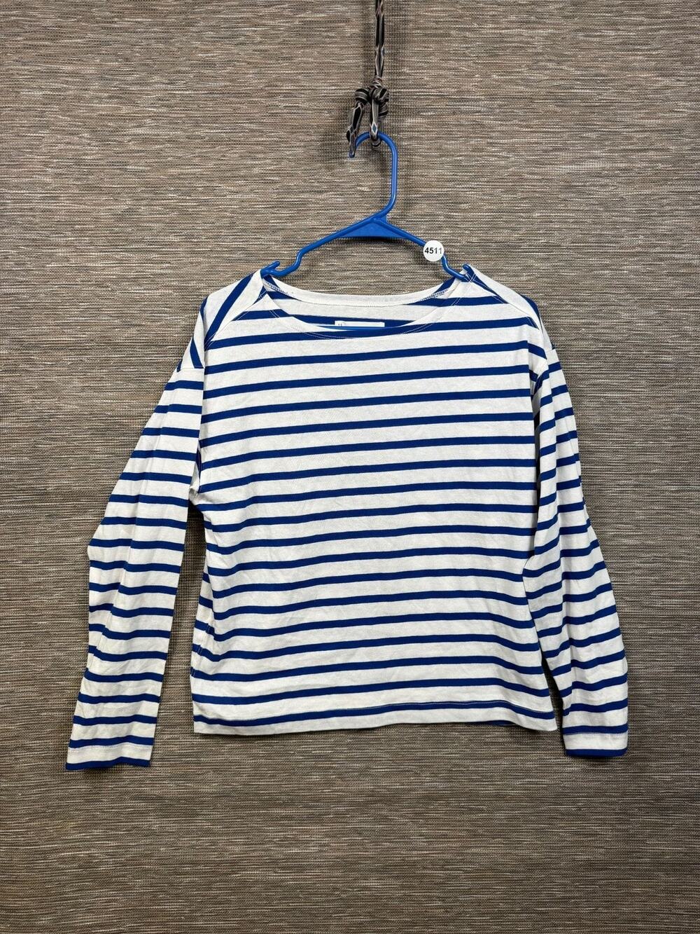 Everlane Shirt Womens M Blue White Stripe Boat Neck Long Sleeve Cotton Top
